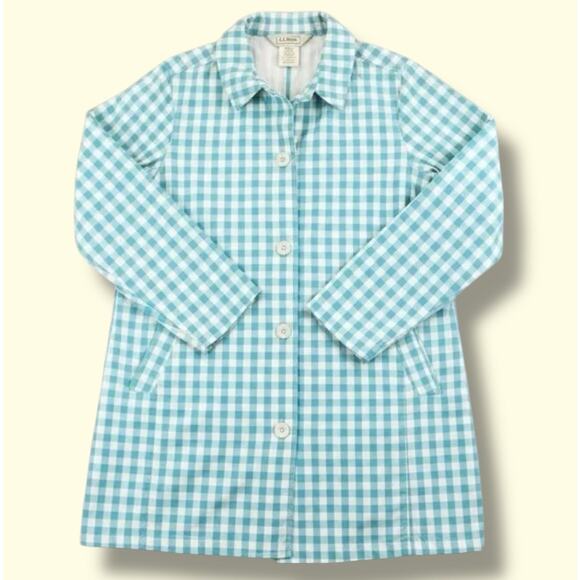 LL Bean Women’s Mackintosh Jacket – Petite SMALL - Marine Aqua/Raincoat Gingham - Picture 2 of 12